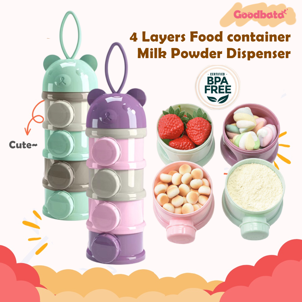 4 layer powdered milk dispenser travel container compartment baby