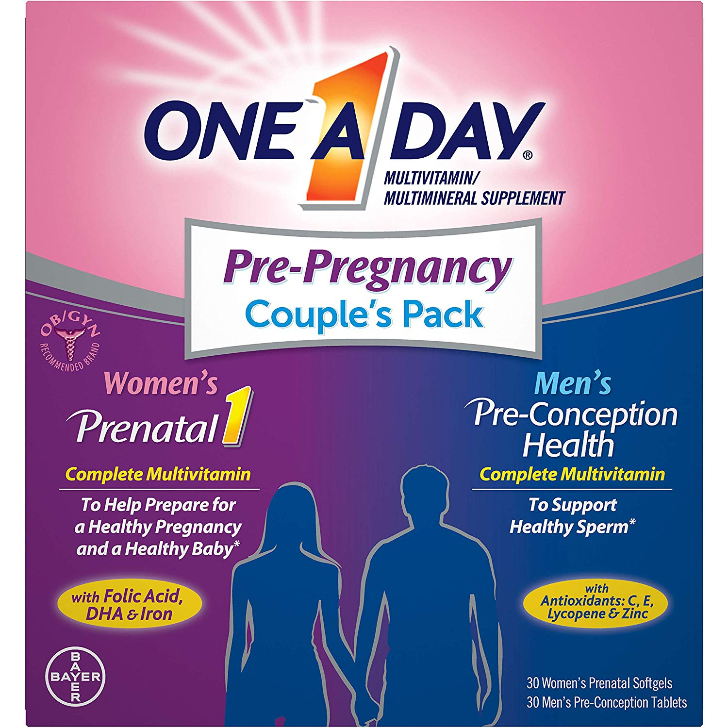 Bayer One A Day Multivitamins Pre-Pregnancy Couple's Pack 30 Count ...