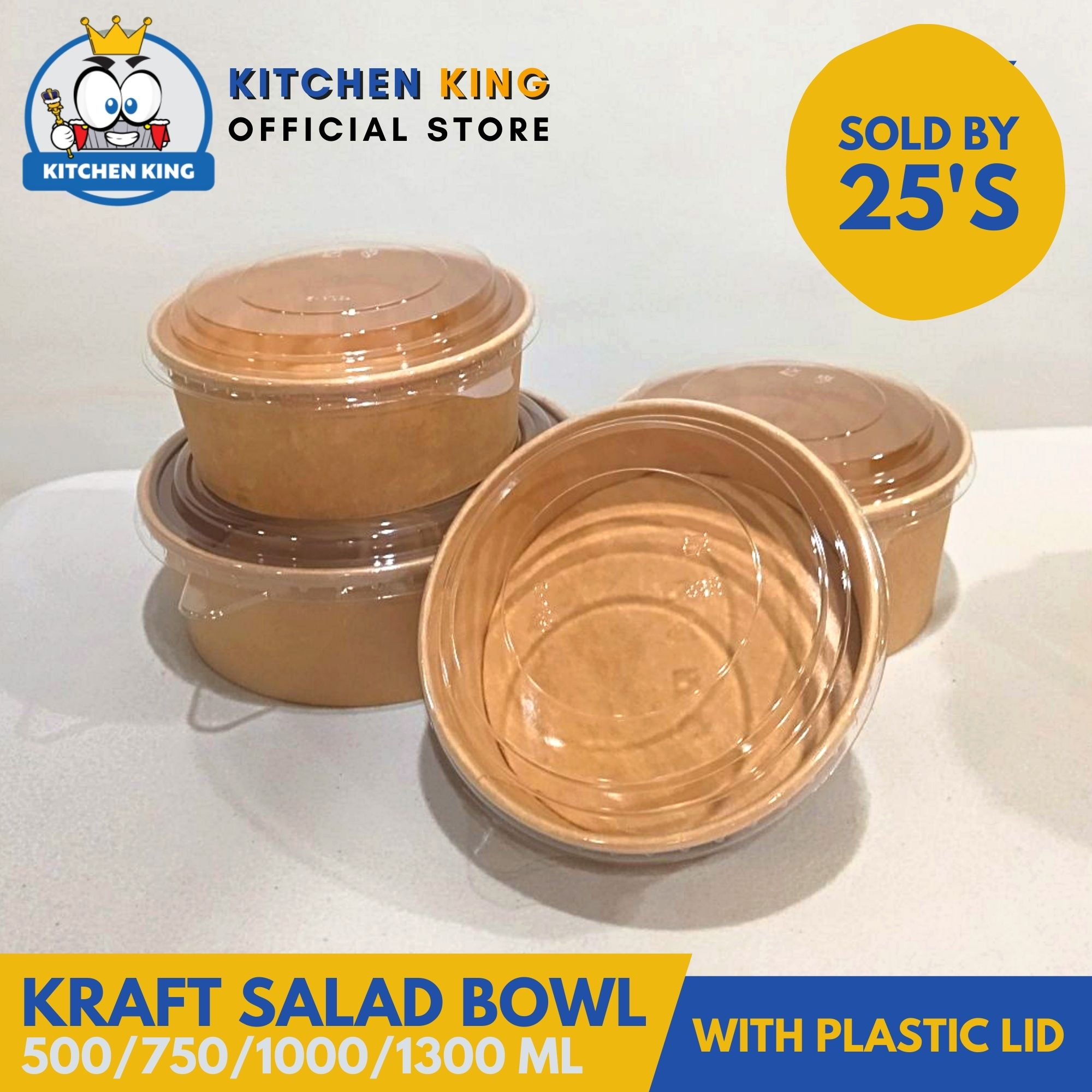 [25's] KRAFT SALAD BOWL (500ML 750ML 1000ML 1300ML) WITH LID or