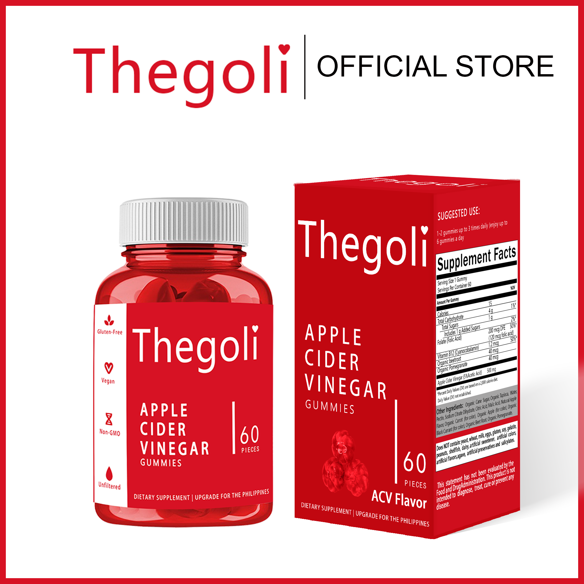 Thegoli Apple Cider Vinegar Gummy For weight Loss and Detox Slimming 60