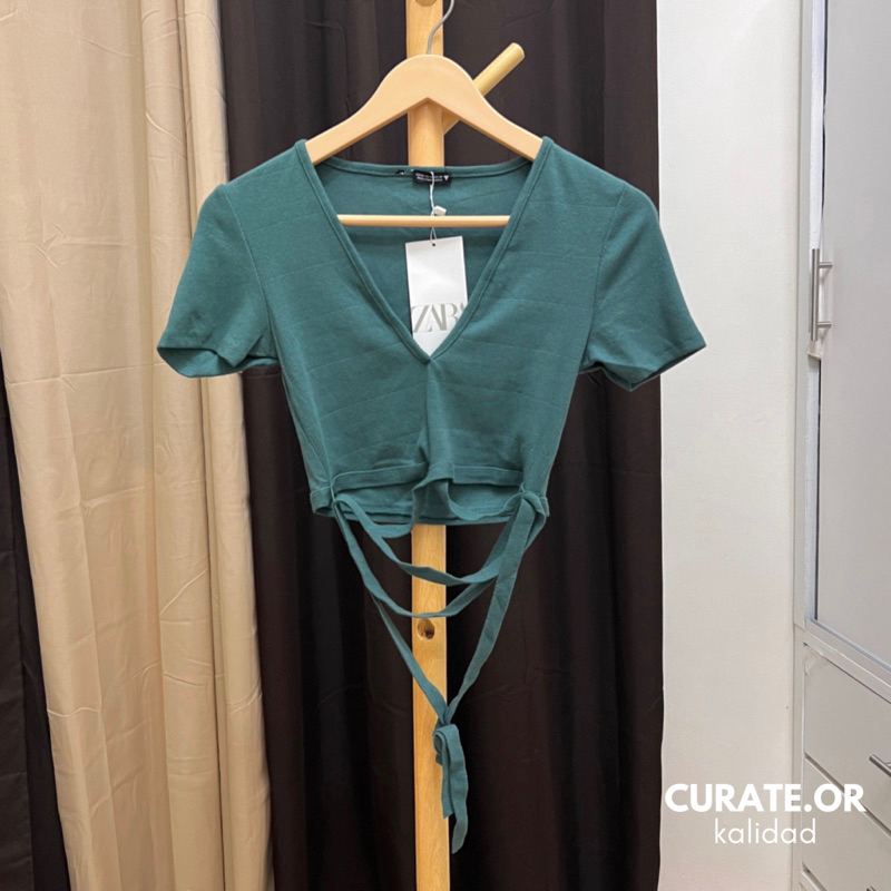 ZARA Wrap Around V Neck Ribbed Crop Top (Authentic Overruns) Shopee Philippines