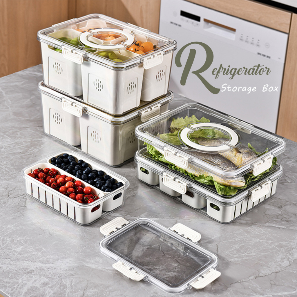 Fridge Organizer with Removable Compartment Food Container Drainer Bin ...