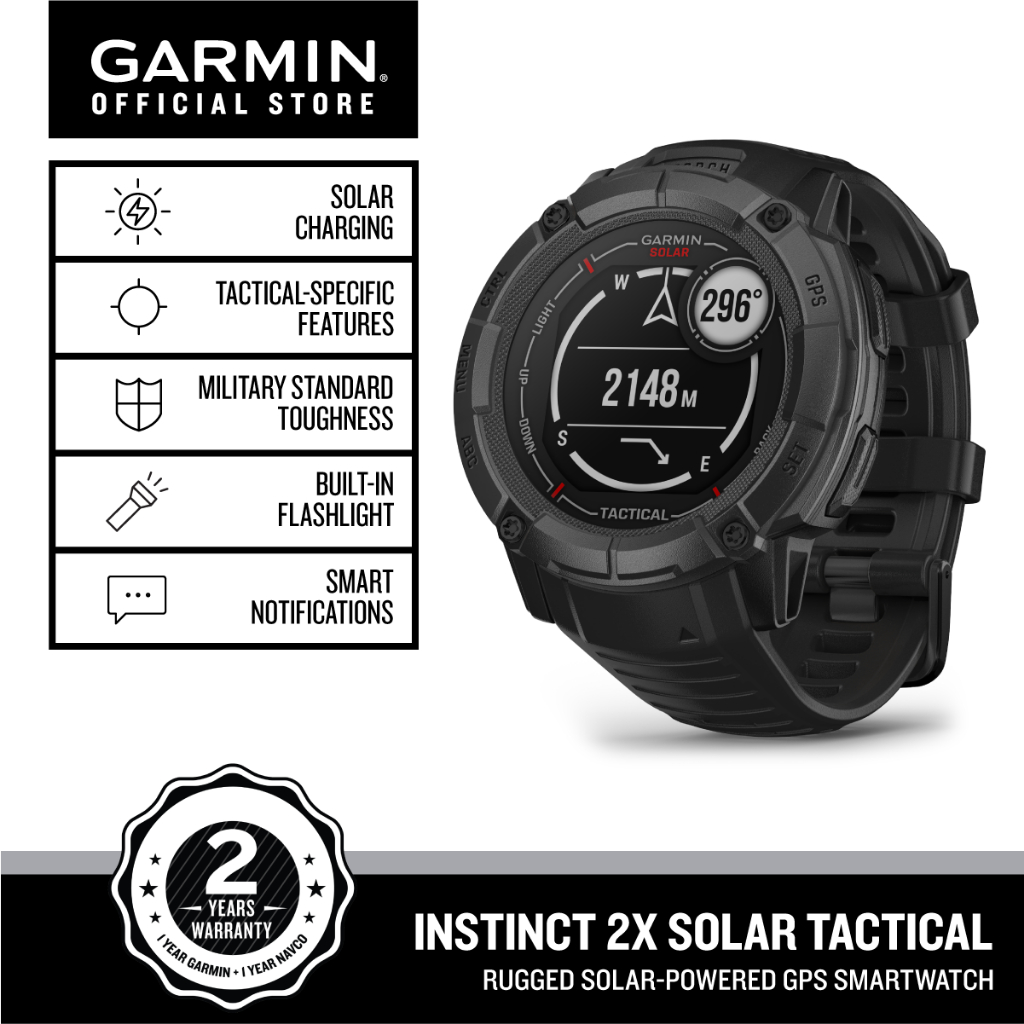 Garmin Instinct 2X Solar Tactical Rugged GPS Smartwatch 