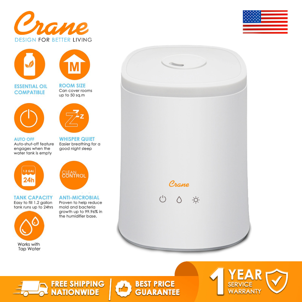 Crane 2in1 Top Fill Ultrasonic Cool Mist Humidifier for Cough,Colds
