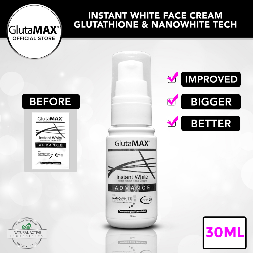 Glutamax Instant White Matte Finish Face Cream 30ml Spf 25 Even Skin