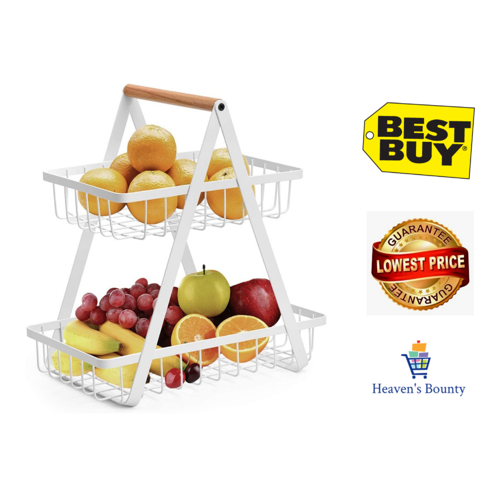 2-Tier Metal Countertop Fruits Vegetables Basket Storage Kitchen Spice ...