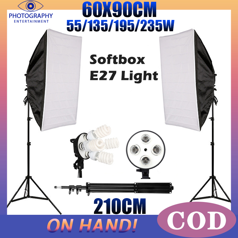 60X90cm Studio Softbox Light Kit With 4 in1 E27 Lamp Holder Stand Photo