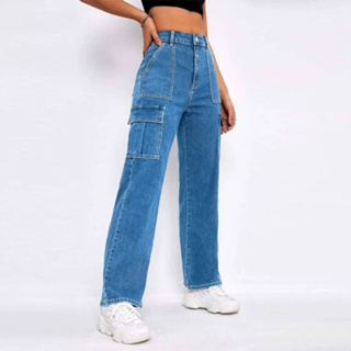 Unisex Multi Pocket CARGO WIDE LEG PANTS Loose High Waist Boyfriend ...