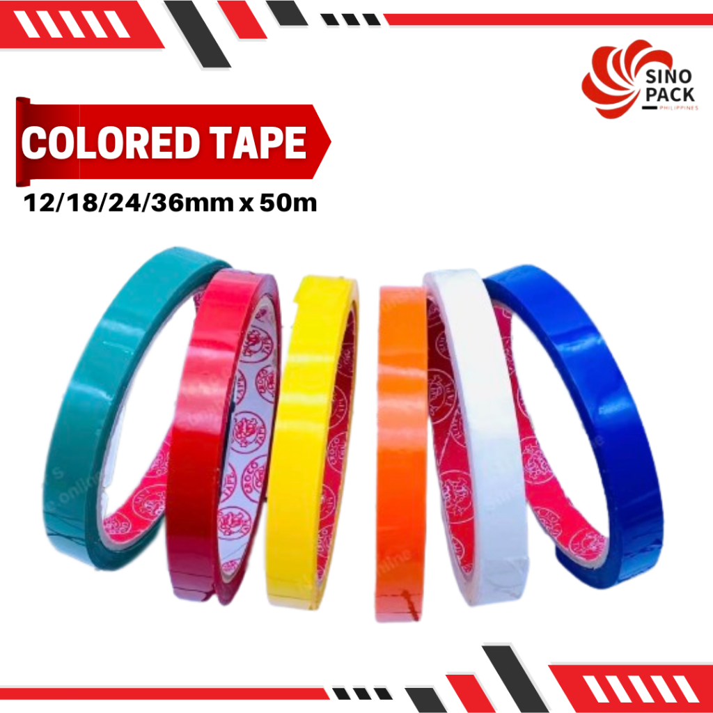 COLOR TAPE 12mm 18mm 50M RED GREEN YELLOW BLUE BLACK | Shopee Philippines