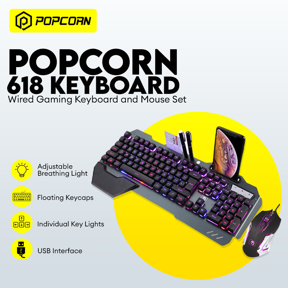 Popcorn 618 Wired Gaming Keyboard and Mouse Set 16 Backlighting Effects