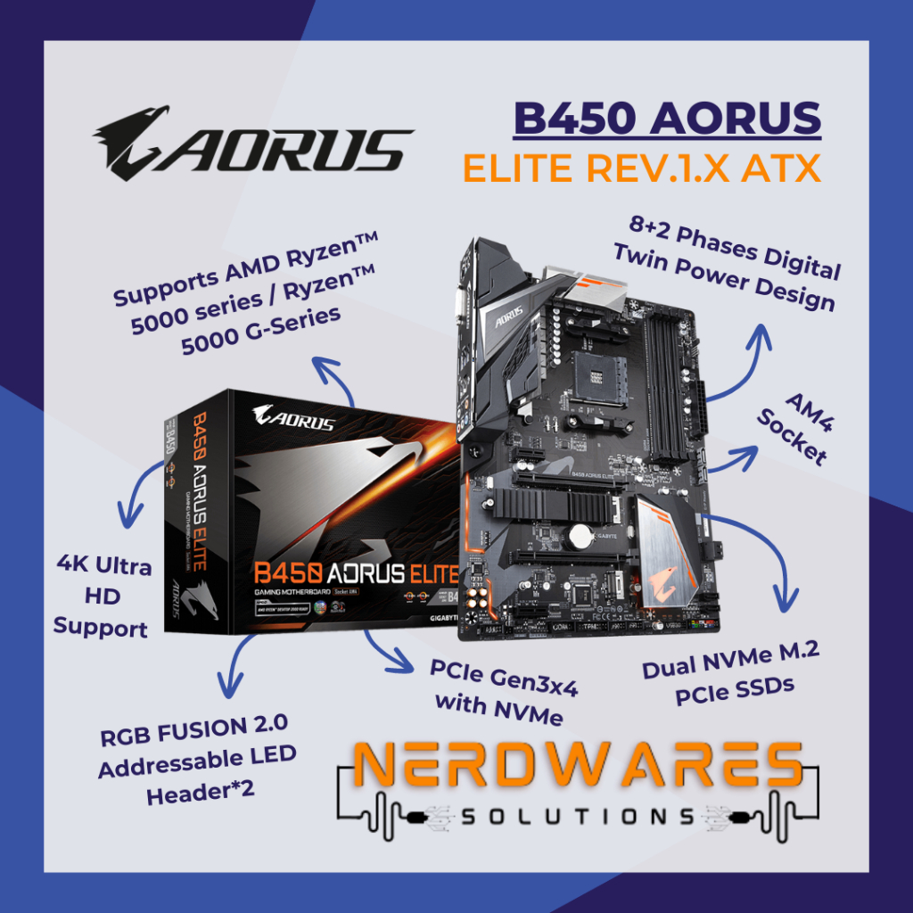 Gigabyte b450 aorus hot sale elite am4 atx motherboard