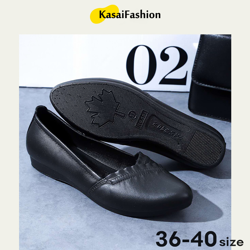 kasai womens black flat shoes pointy ladies office shoes School shoes
