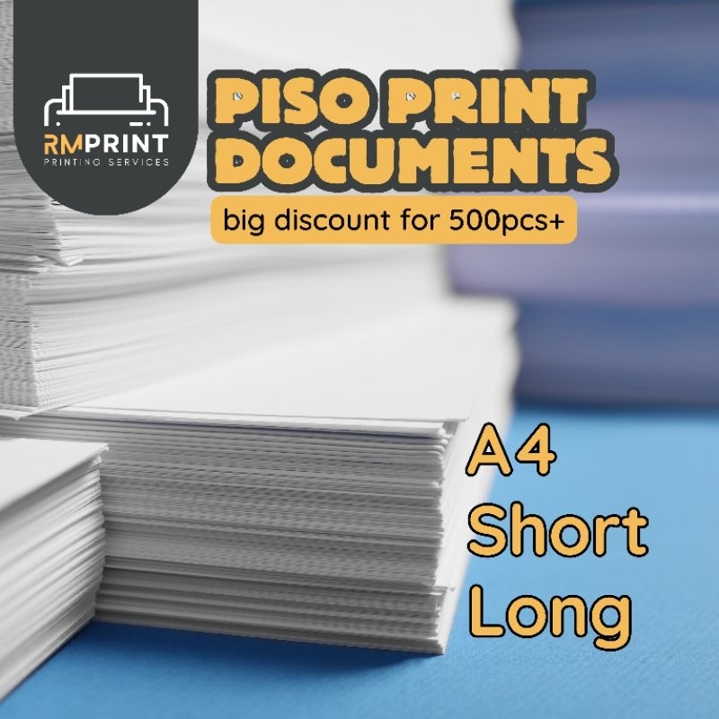PISO Print Documents Print Bond Paper Short A4 Long size Shopee