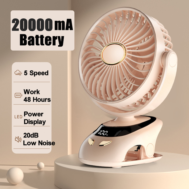 New 20000mAh Rechargeable Clip Fan USB Mini Electric Fan Rechargeable
