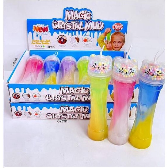 TFL Rainbow Glitter Animal Cat Slime with foam balls Big Small Sticky ...