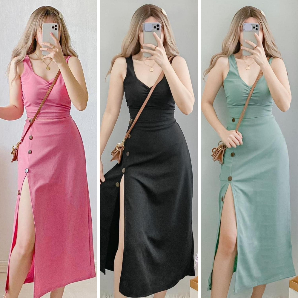 CLARA SLIT MIDI DRESS TERNO SOFT CREPE COORDINATES SKIRT THE FAB SHOPPE Shopee Philippines