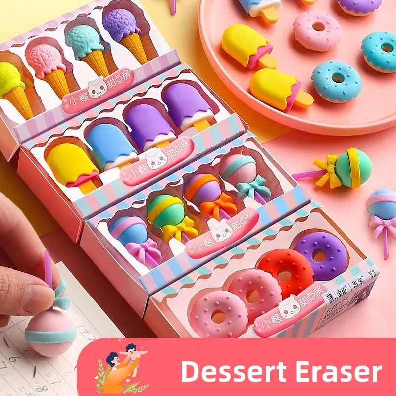 4Pcs/box Candy dessert eraser Cute Rubber Erasers Cleaning Student