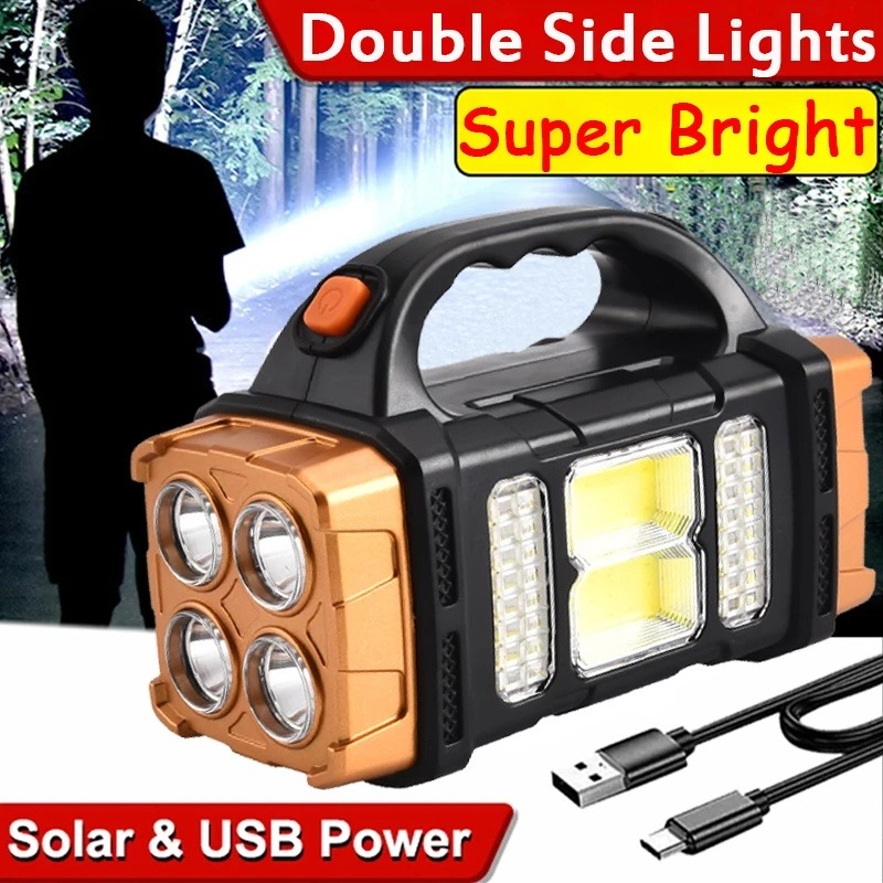 Portable Powerful Solar LED Torch with COB Work Light USB Rechargeable ...