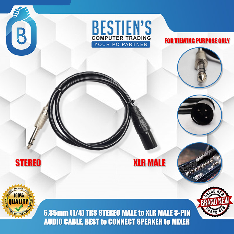 6.35mm (1/4) TRS STEREO MALE to XLR MALE 3-PIN AUDIO CABLE, BEST to ...