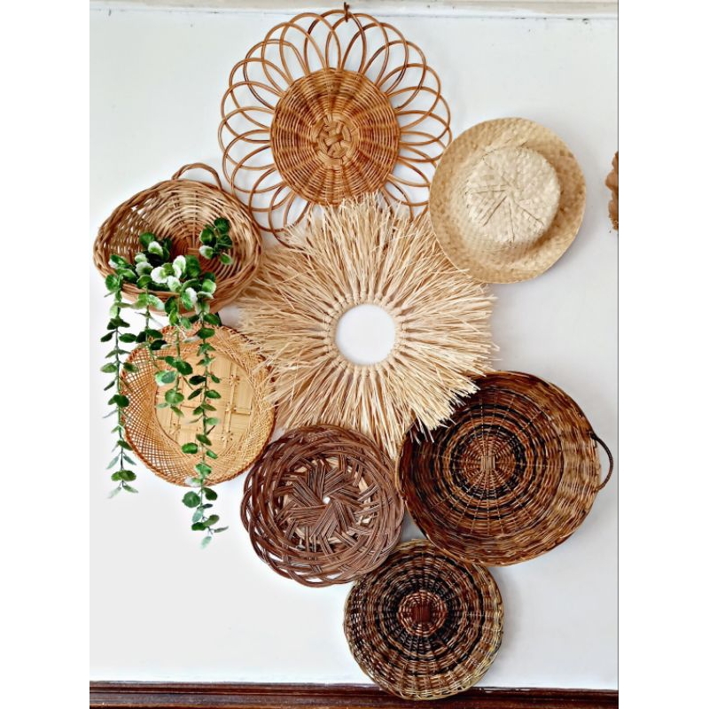 Boho Raffia Rattan basket decor set of 8/Rafia boho/rattan decor/basket