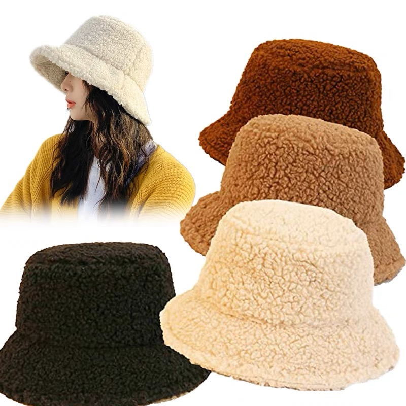 RAINBOWCO Solid Artificial Fur Warm Female Faux Fur Winter Bucket Hat