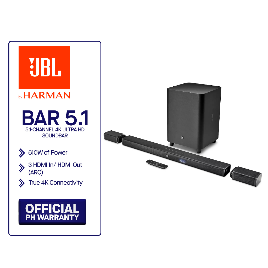 JBL Bar 5.1  5.1-Channel 4K Ultra HD Soundbar with True Wireless Surround  Speakers