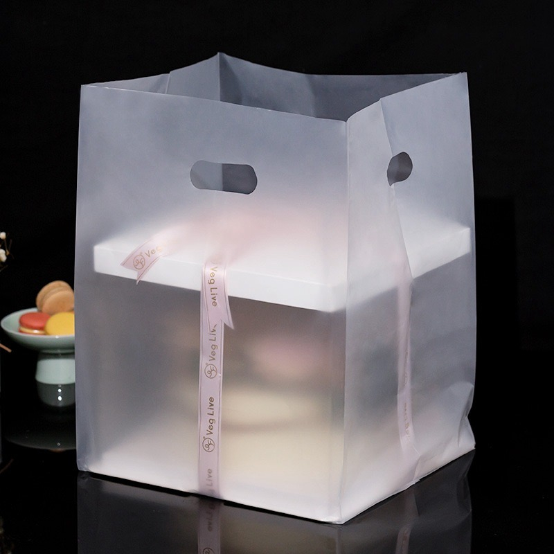 [50 PCS] Square Giant Bottom Plastic Bag Frosted PE Biodegradable For Cake Box, Pastries