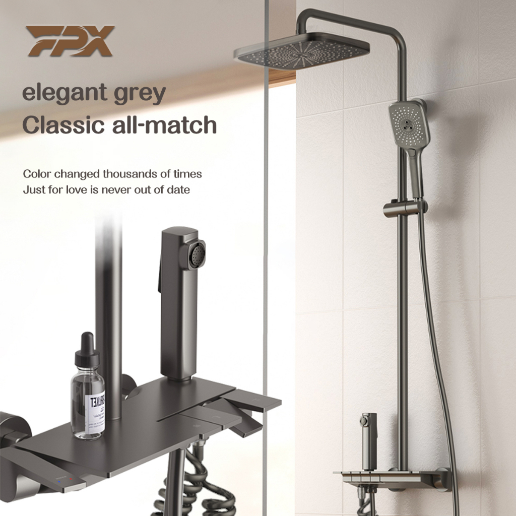 FPX Gray/Black Shower Set Hot And Cold Rain Shower Set With Faucet ...