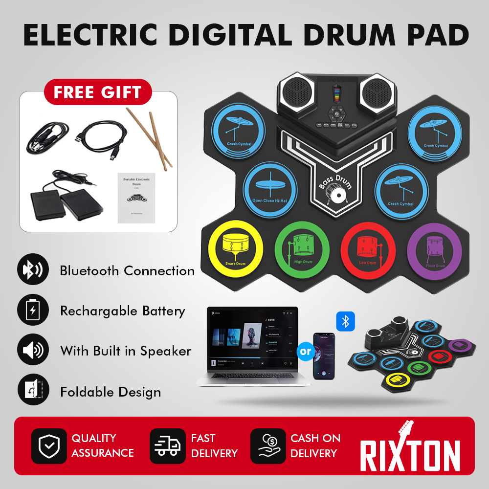 RIXTON DD002 Portable Electronic Drum Set With Bluetooth Built In Speakers Digital Drums