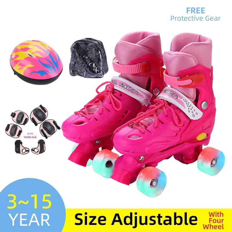 Double Row Adjustable Roller Skates 4 Wheels Kids Skates Free ...