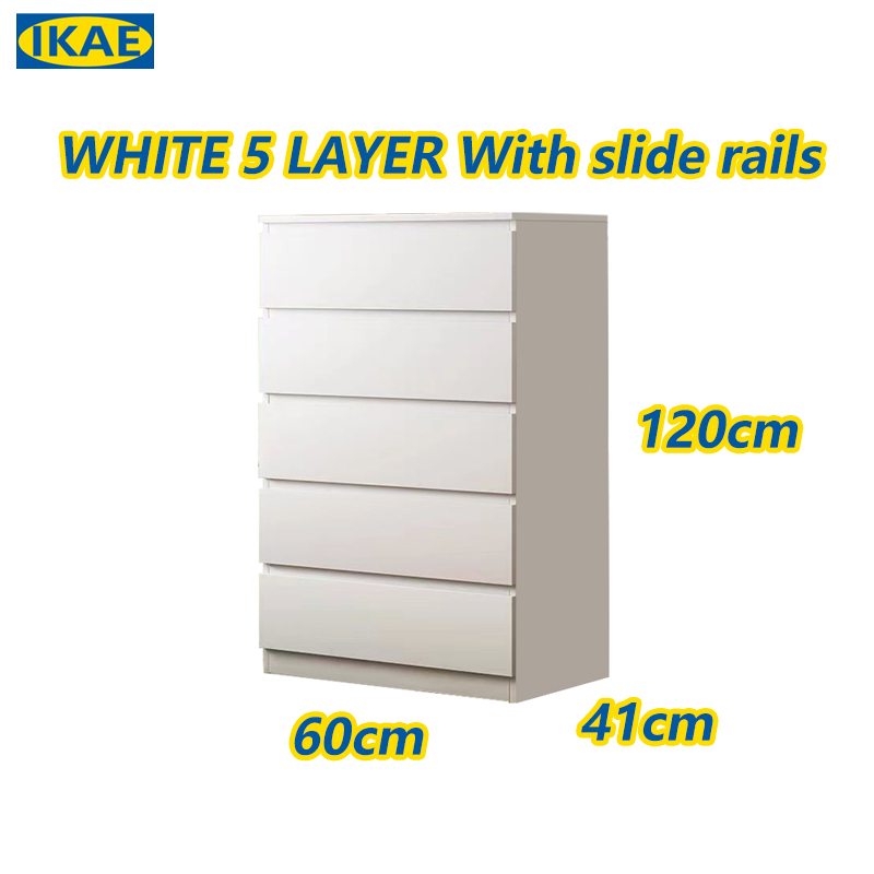 IKAE 5 White Wood Drawer for Clothes 4 Black Chest Drawer