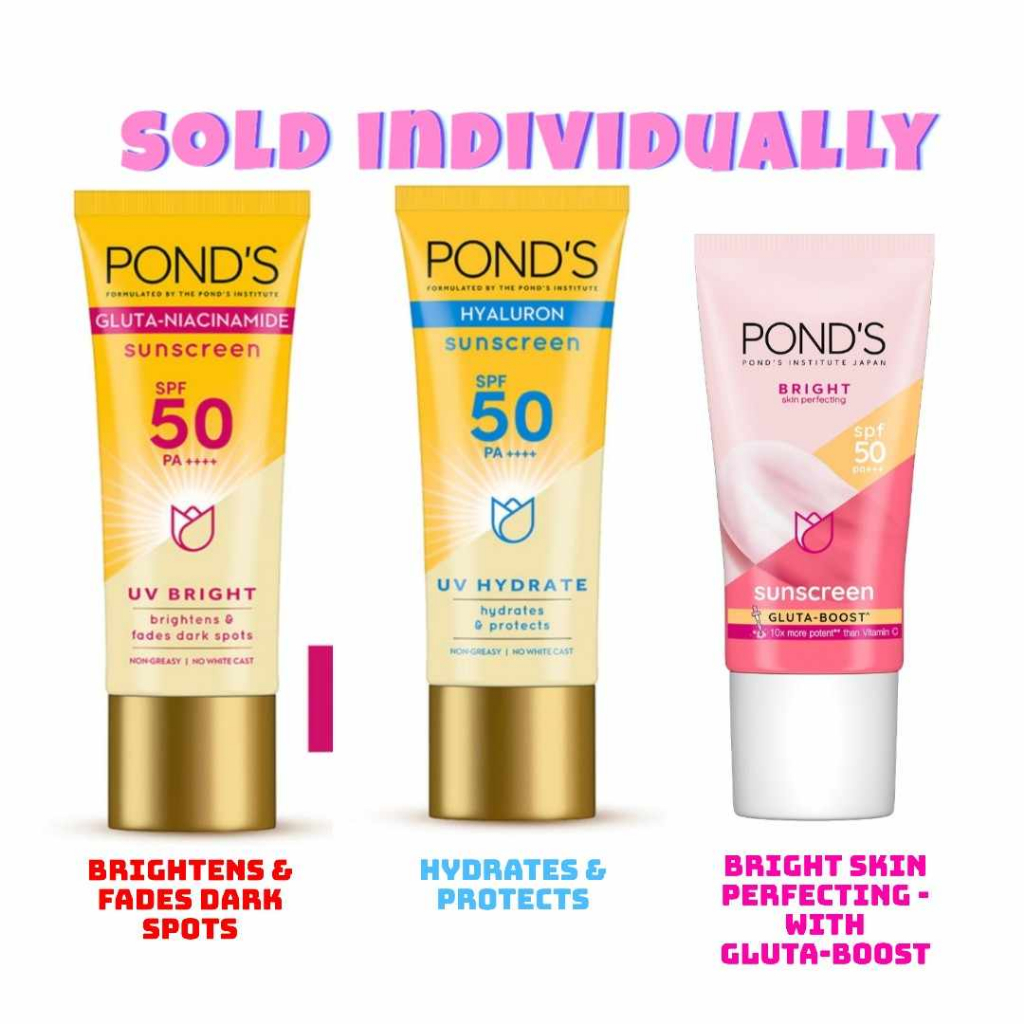 POND'S SUNSCREEN SPF50 (Hyaluron 50ml / GlutaNiacinamide 50ml / Bright