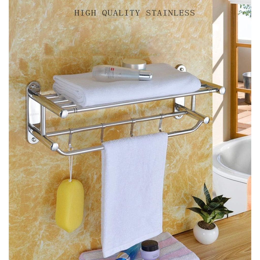 Wall Mounted Bathroom Towel Rack Double Layer Toiletries Bath Towel ...