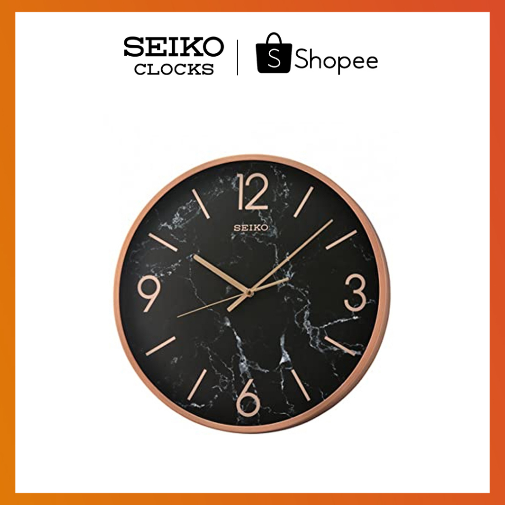 SEIKO WALL CLOCK QXA760P, Gold Case, Black Marble Dial, Quartz
