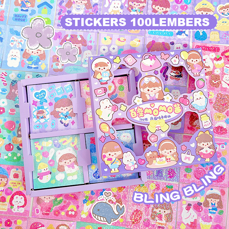 100 Cute Girl Cartoon Hand Account Stickers Set Hand-Painted Diary DIY ...