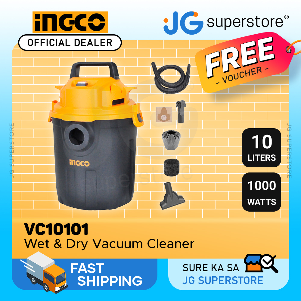 INGCO VC10101 1000W 2 in 1 Wet and Dry Vacuum Cleaner w/ 10L Dust