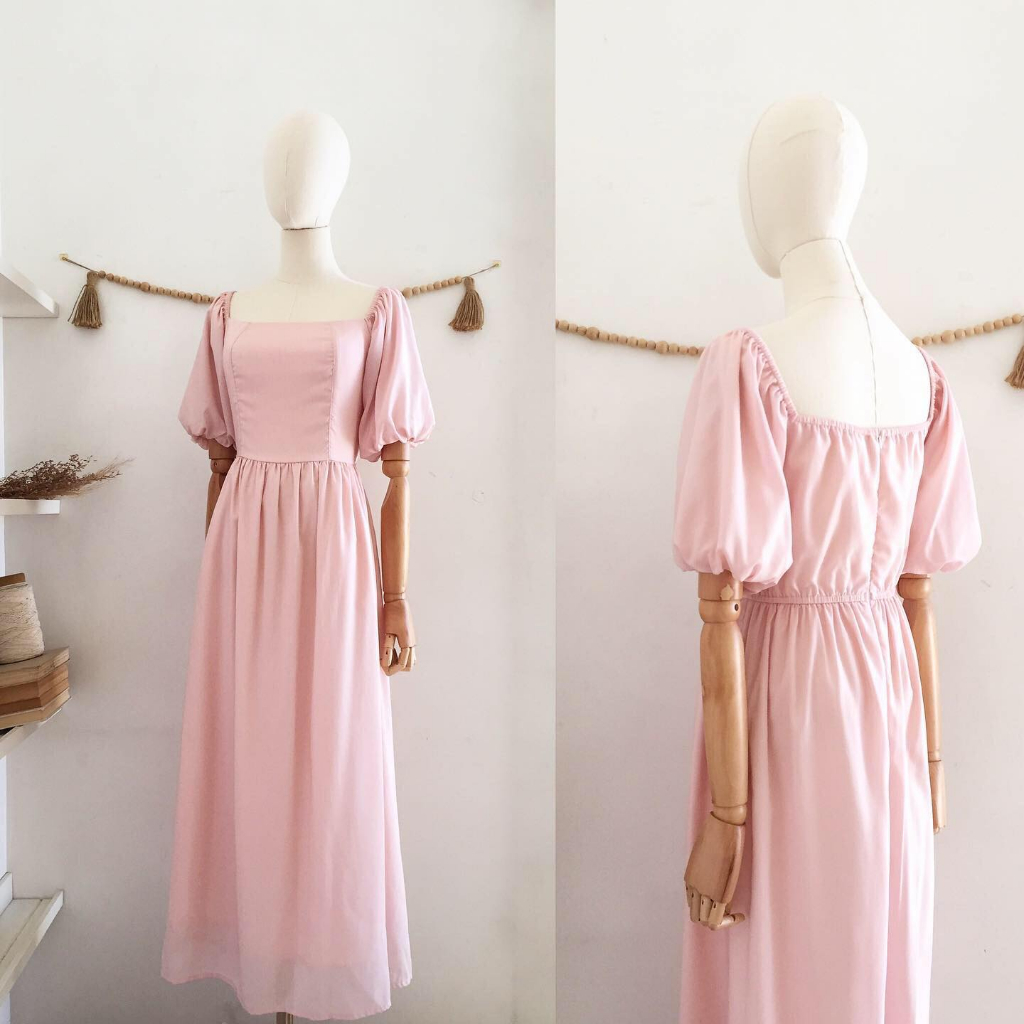 1843/7 Puff-Sleeved Maxi Dress in Blush Pink | Shopee Philippines
