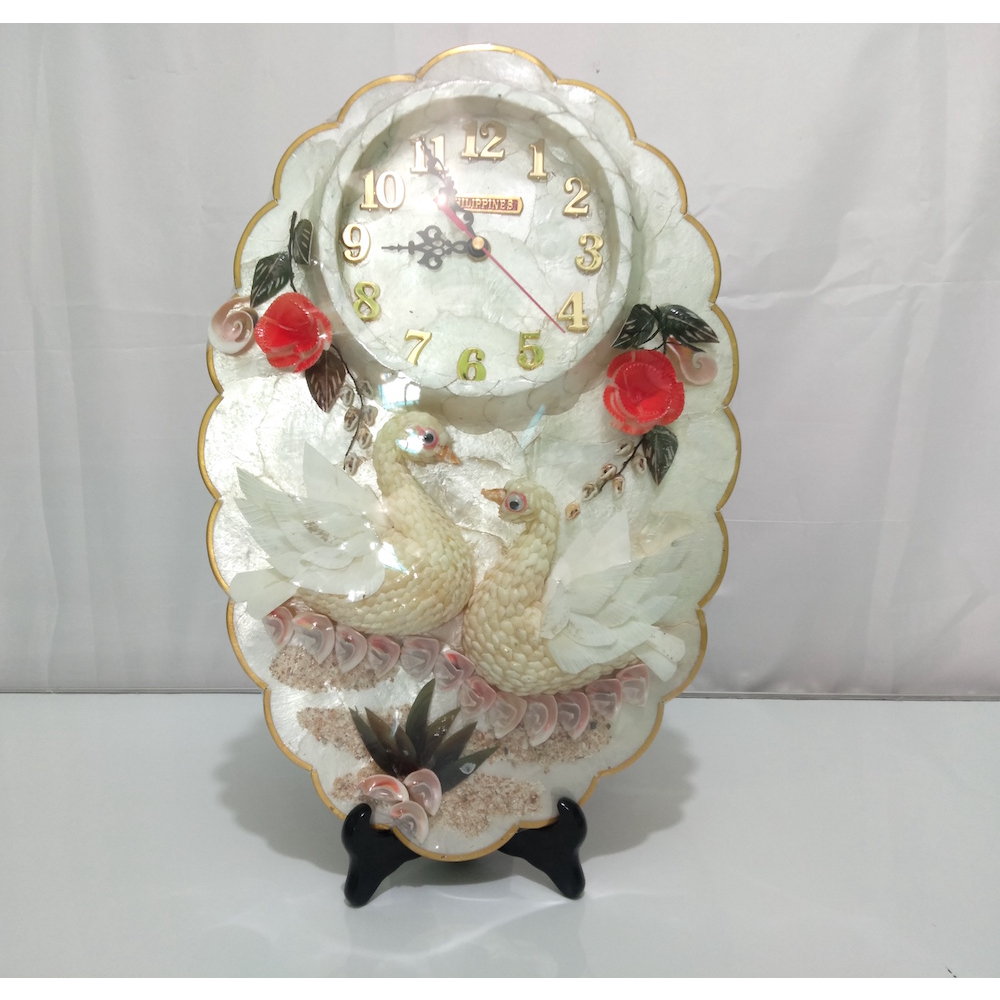 Capiz Wall Clock with Couple Swan Art, Wall Clock with Art, Capiz Shell Wall Clock, Philippine