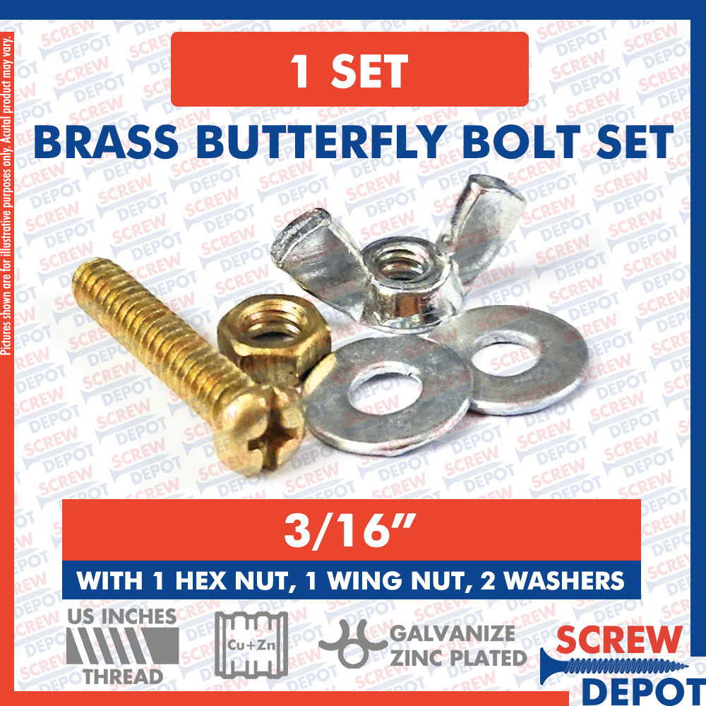 1SET Brass Round Head Bolt with Nut, Butterfly Nut and Washer (Screw