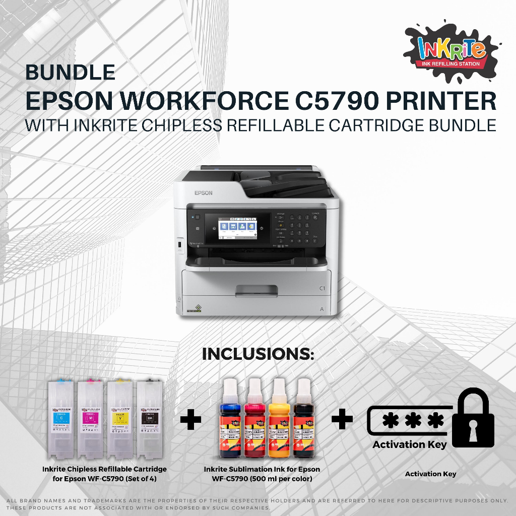 Bundle Epson Wf C5790 Printer With Inkrite Chipless Refillable Cart Sublimation Ink And Act 9189
