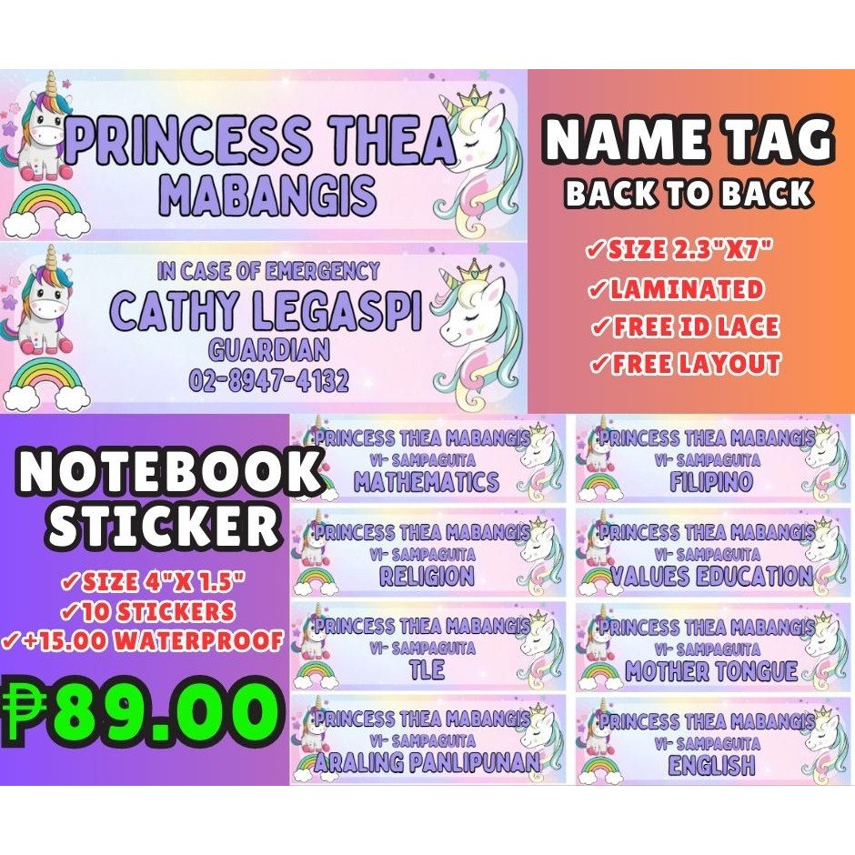 PERSONALIZED NOTEBOOK STICKER + NAME PLATE + ID LACE | Shopee Philippines
