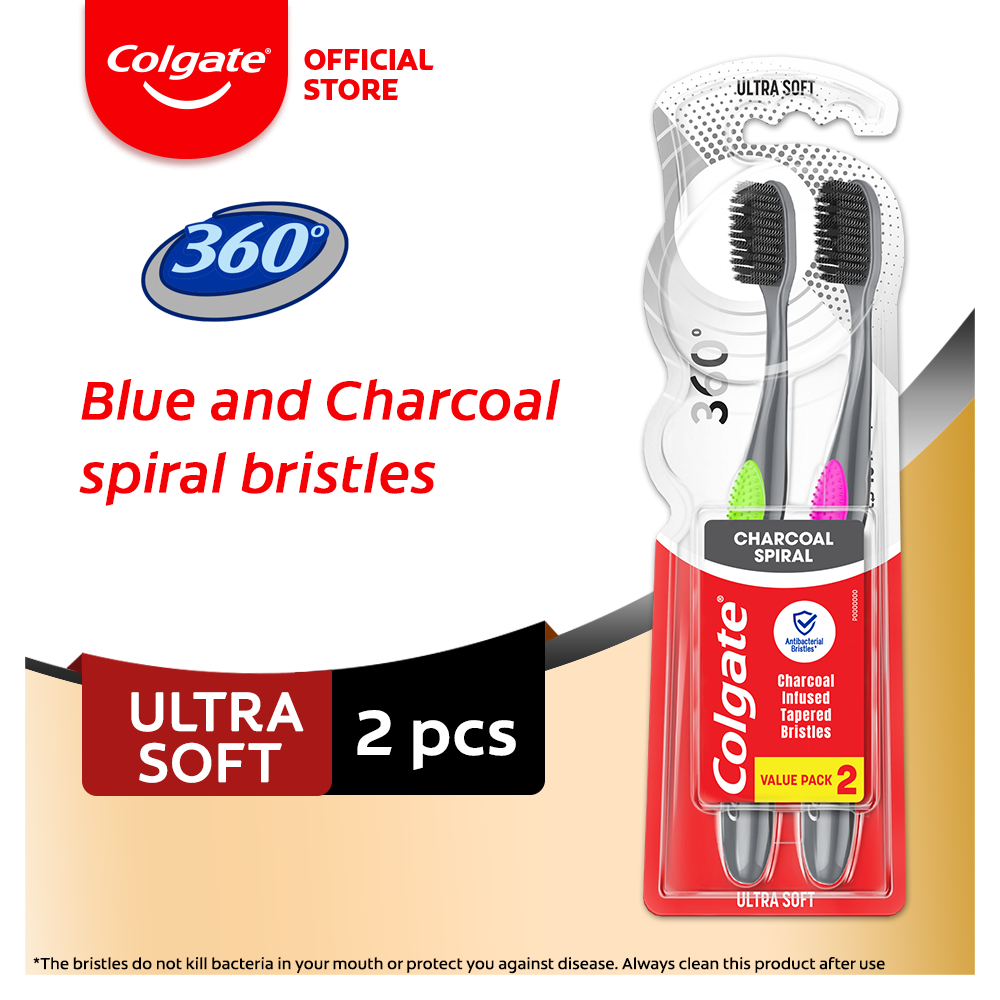 Colgate 360 Charcoal Toothbrush (Ultra Soft) Twin Pack (Assorted