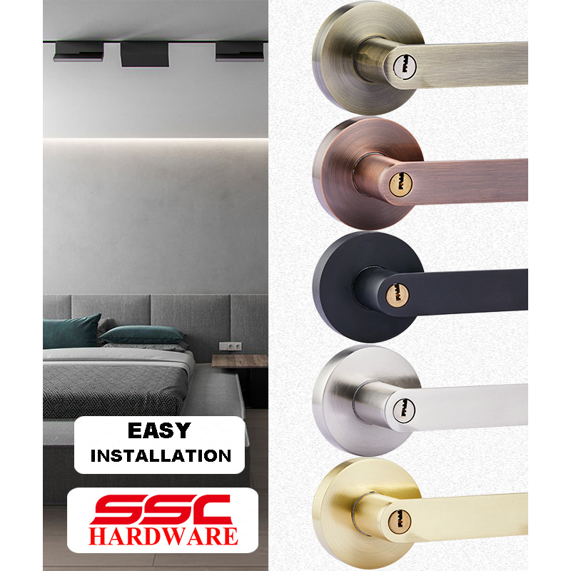 Black Door knob Lever Type Stainless Steel Lock set Door Knob w/ 3 big