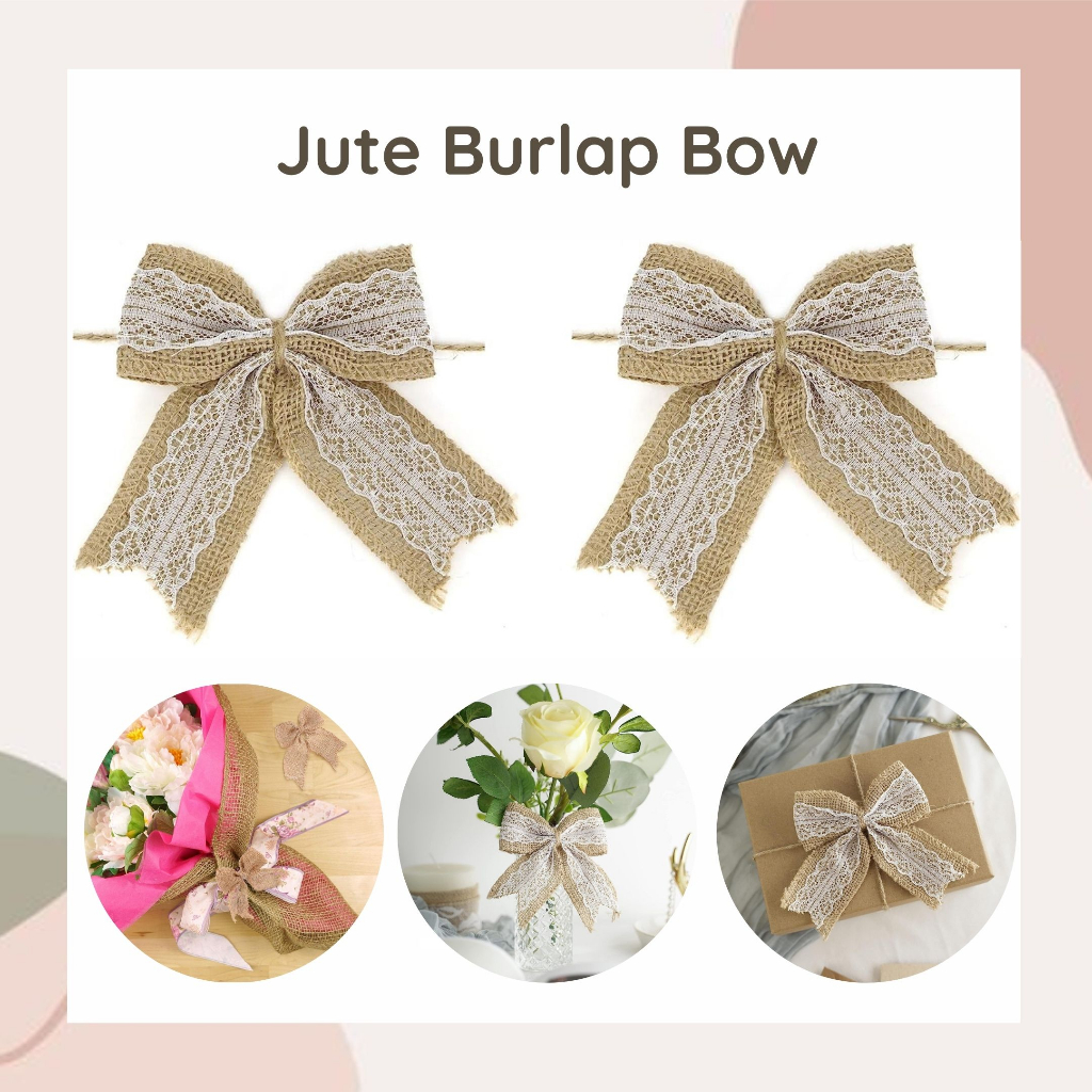 Jute Burlap Bows with Lace Handmade Pre Tied Gift Bows for Christmas