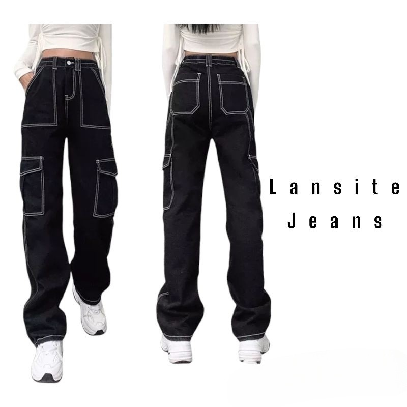 Lansite Trendy High waist Women Straight wide Leg Jeans | Shopee ...