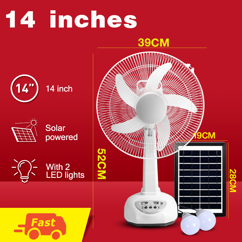 Solar Electric Fan 12Inch 16Inch Rechargeable 2 Led Lights solar panel charging fan outdoor Fan