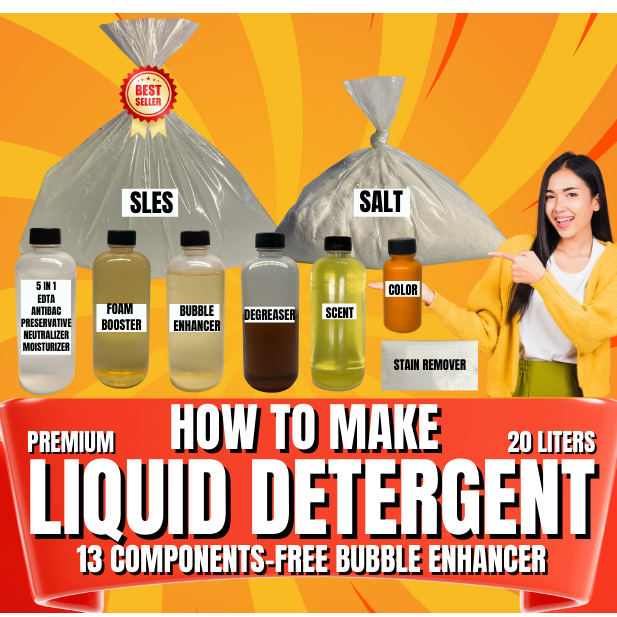 DIY PREMIUM LIQUID DETERGENT KIT 20 LITERS YIELD FREE BUBBLE ENHANCER