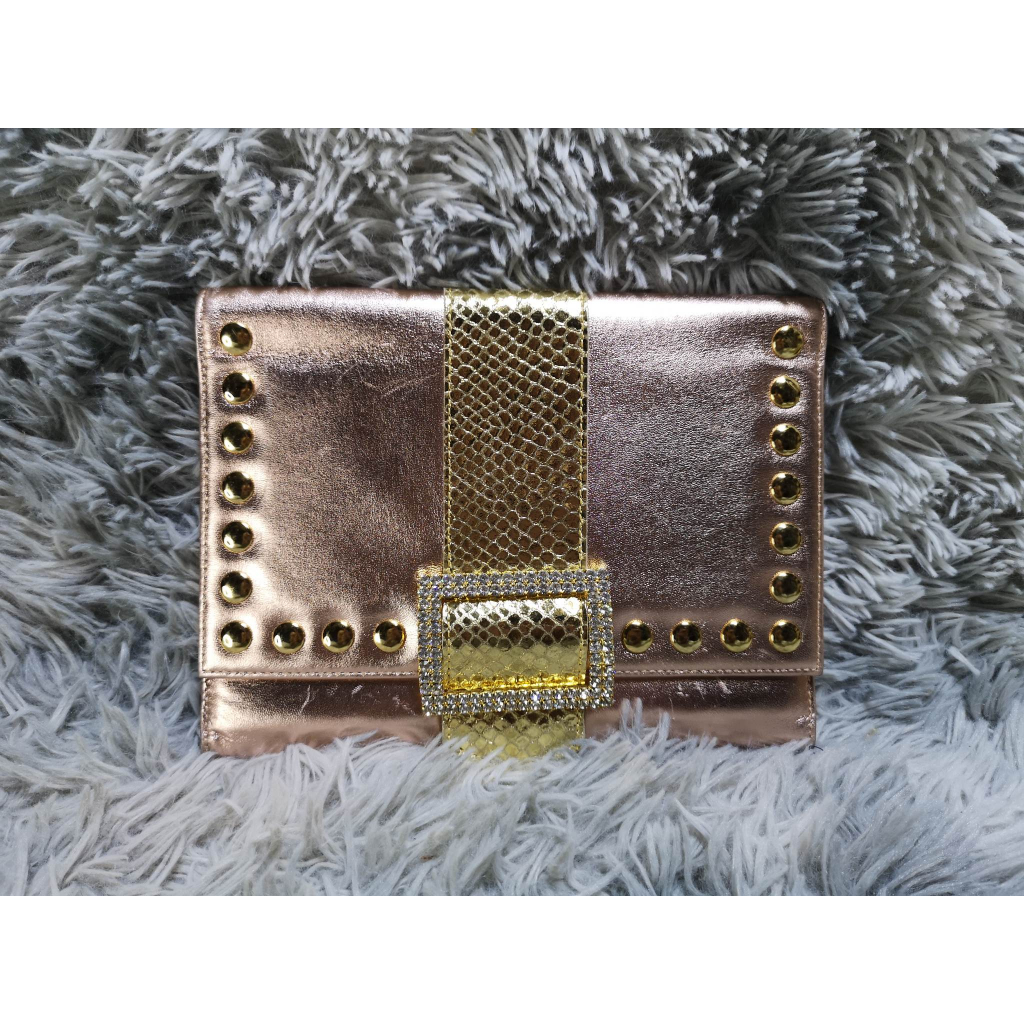 Adorne Ruby Rhinestone Fold over Clutch in Gold AVD1658 main image 1