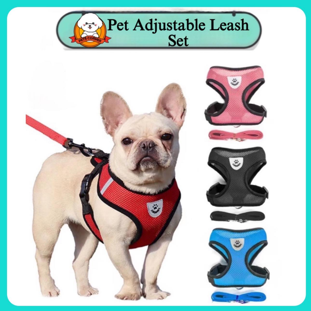 Adjustable Pet Leash Dog Harness Leash Mesh Collar Leash Strap Complete Set Pet Leash Belt Traction Shopee Philippines