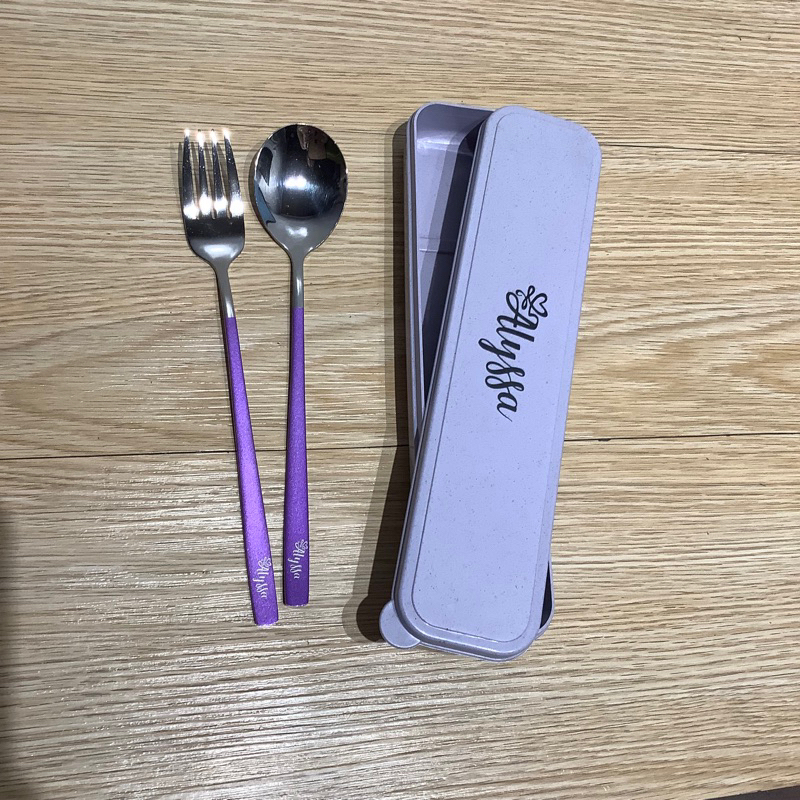 personalized spoon and fork with case (violet) Shopee Philippines